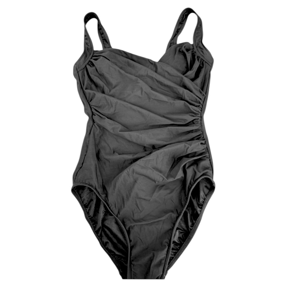 Miraclesuit Black One Piece Swimsuit Ruched Fixed Strap Underwire Support Sz 8